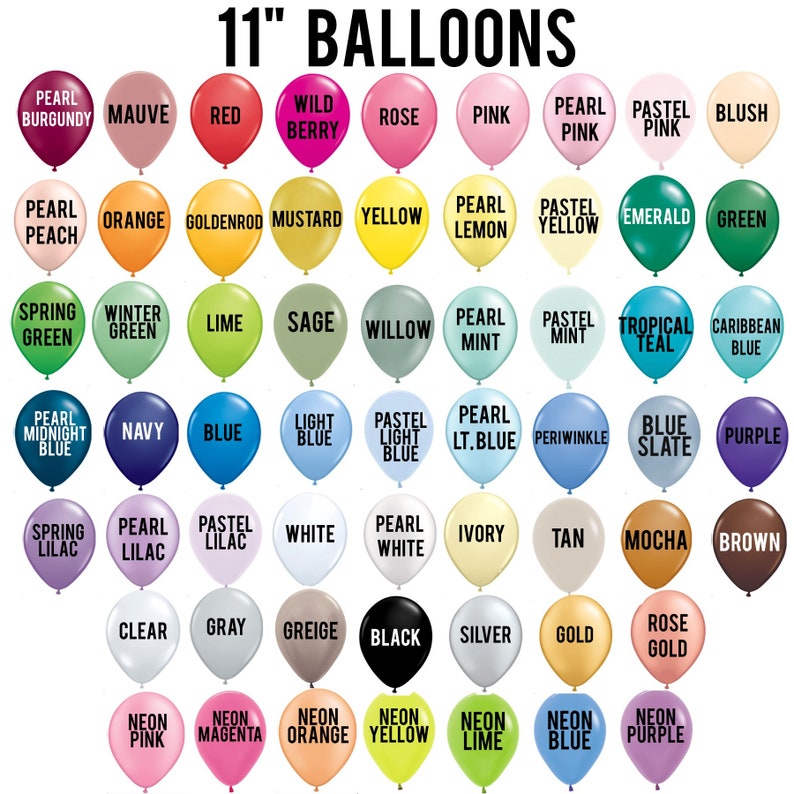 The color chart of all available 11 inch balloons.