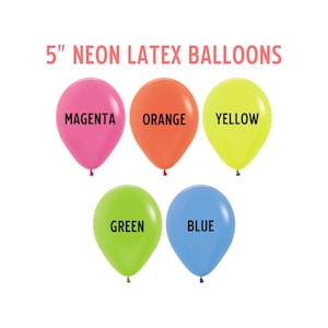 5&quot; Neon Latex Balloons, Glow Party Decor, 80&#39;s, 90&#39;s Theme, Gamer Skate Birthday, Prom Backdrop, Retro, Girly Club Bachelorette