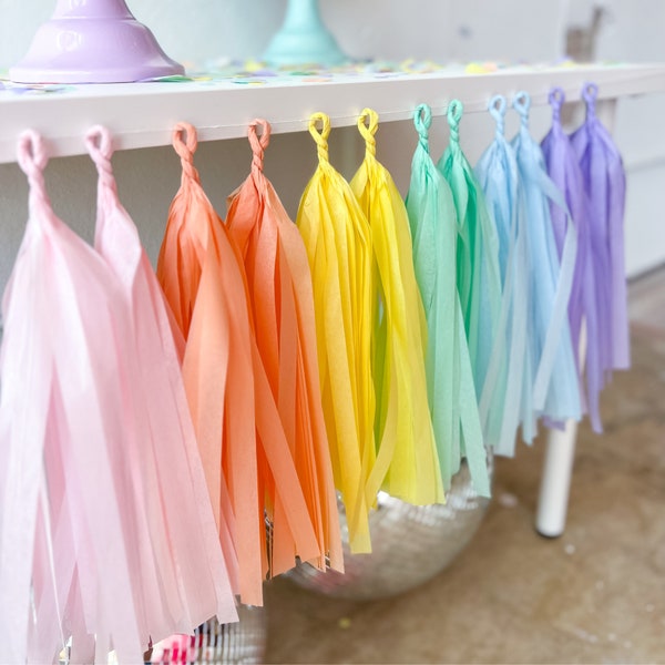 Tassel Garland, Tassel Banner, Unicorn Party, Rainbow Baby Shower, Ice Cream Party Decor, Pastel Tassel Garland, Pastel Birthday, Pre-Made