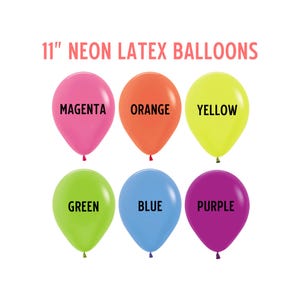 11&quot; Neon Latex Balloons, Glow Decor, 80&#39;s, 90&#39;s Theme, Gamer Skate Birthday, Prom Backdrop, Retro, Girly Club Bachelorette, School Party