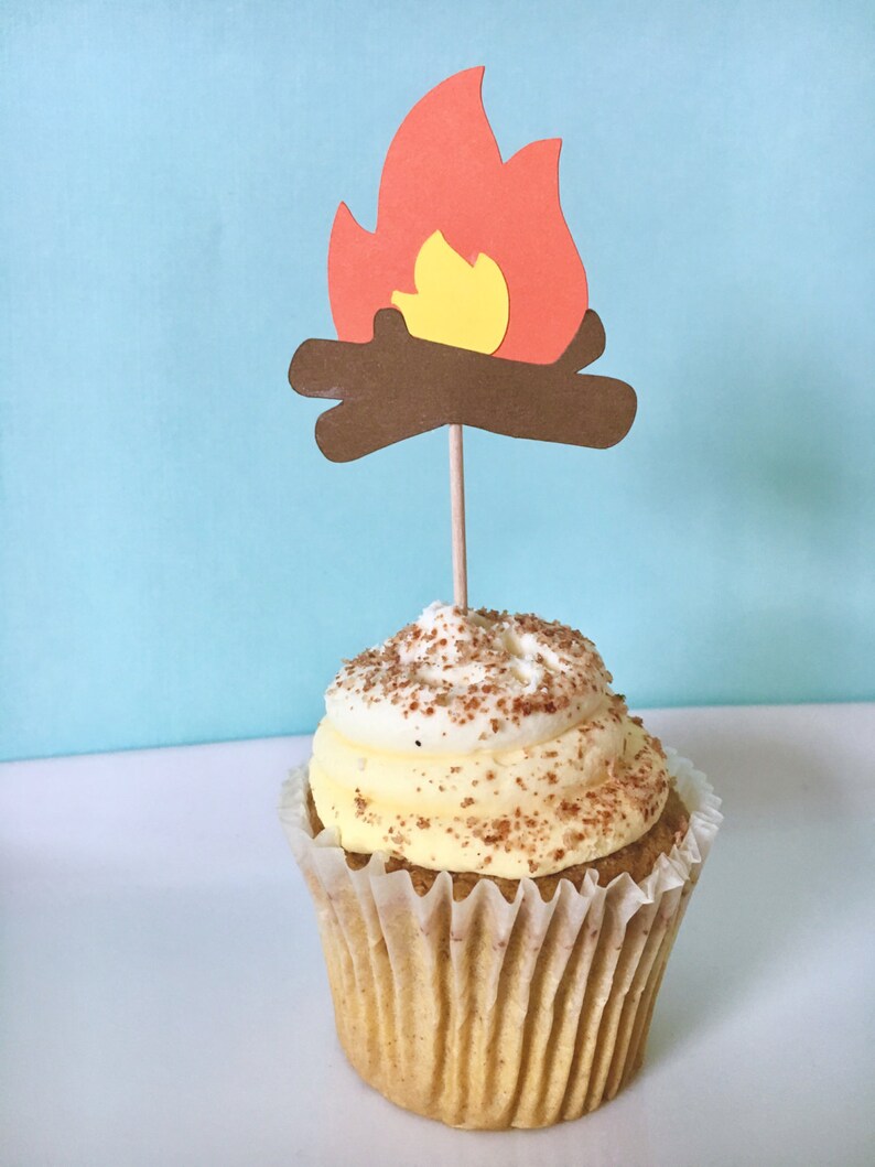Camping Party Cupcake Toppers Camp Party Decor Woodlands Etsy