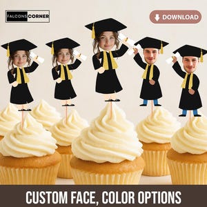 Graduation Face Topper, Printable Custom Photo Graduation Cupcake Topper, Personalized Graduation Decorations for Her Him Grad Seniors