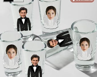 Custom Face Bachelorette Shot Glass Wraps: Printable Bride & Groom (Digital Download)