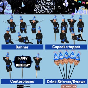 Geburtstagsdekoration Männer Twerk-Geburtstagspartyzubehör Druckbares Gesicht Geburtstagsdekor-Bundle Digital Erwachsenen-Geburtstagsparty-Dekor-Geschenk für Ihn