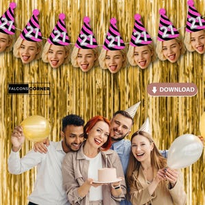 Birthday Face Banner Custom, Printable Birthday Party Decorations Face Photo, Birthday Photo Cut Out Strung Banner Gift for Her