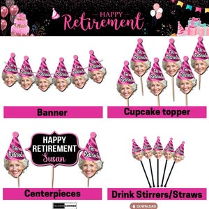 Funny Retirement Party Decor, Retirement Party Decorations Bundle, Printable Custom Retirement Decorations, Photo Retirement Party Supplies