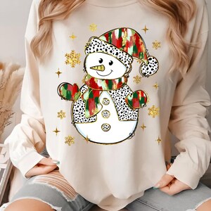 Colorful Glitter Christmas Snowman PNG, Girly Blue Coquette Bow, Winter Brushstroke Kids Xmas Design