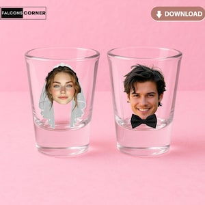 Bride and Groom Shot Glasses, Printable Bachelorette Party Favors Husband Face, Digital Groom Faces Plastics Cups for Hen Party