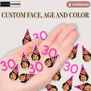Confeti facial personalizado, decoraciones de mesa con fotos de cumpleaños imprimibles, suministros para fiestas con fotos digitales, regalo de decoración de cumpleaños para él y ella a cualquier edad.