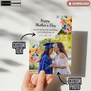 Cartão floral para o Dia das Mães, cartão com foto para impressão, cartão engraçado para a mãe, formatura, cartão com fotos para o Dia das Mães, presente de filha e filho