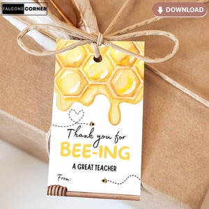 Biene Lehrer Wertschätzung, druckbare Danke für Sein Tags, digitale End des Schullehrer Geschenkanhänger, Biene Schultag für Lehrer