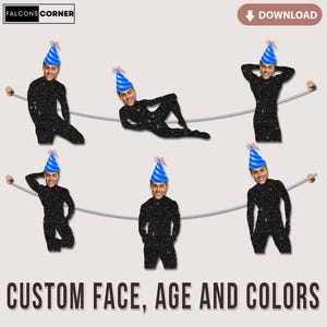 Birthday Decoration for Men, Funny Face Suit Banner Gift for Husband, Custom Funny Photo Banner for Birthday Party Supplies