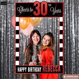 Birthday Photobooth Frame Printable Cheers to 30 Years Photo Booth Cutout Personalized Birthday Decorations Gift for Her