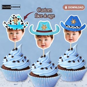 Cowboy Cupcake Toppers, Printable Cowboy Themed Party Decor, First Rodeo Birthday Decorations Gift for Baby Boy