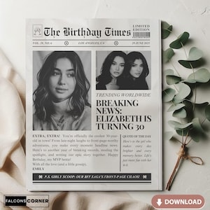 Tarjeta de cumpleaños de periódico, tarjeta de cumpleaños digital con foto para mejor amiga, regalo único de cumpleaños de periódico con cara personalizada para mejor amiga