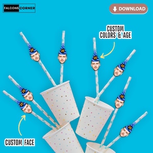 Custom Photo Face Straws Birthday Cutout, Personalized Funny Birthday Face on Straw for Men, Printable Photo Straws Topper for Adult Party
