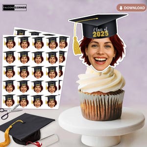 Custom Face Graduation Cupcake Toppers, Printable Faces for Cupcake Toppers, High School Gifts for Graduates