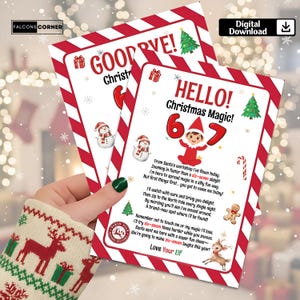 Set de cartas de llegada de 6-7 elfos, nota mágica navideña de bienvenida y despedida