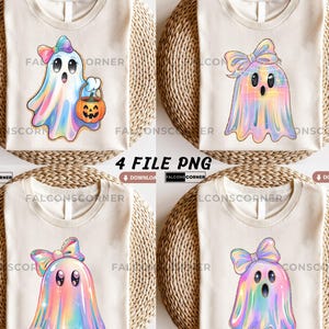 Pacchetto PNG di fantasmi iridescenti retrò, design di sublimazione di Halloween (download digitale)