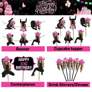 Birthday Party Bundle PNG, Twerking Birthday Party Supplies Bundle Digital Face Birthday Party Decor for Adult Gift for Her