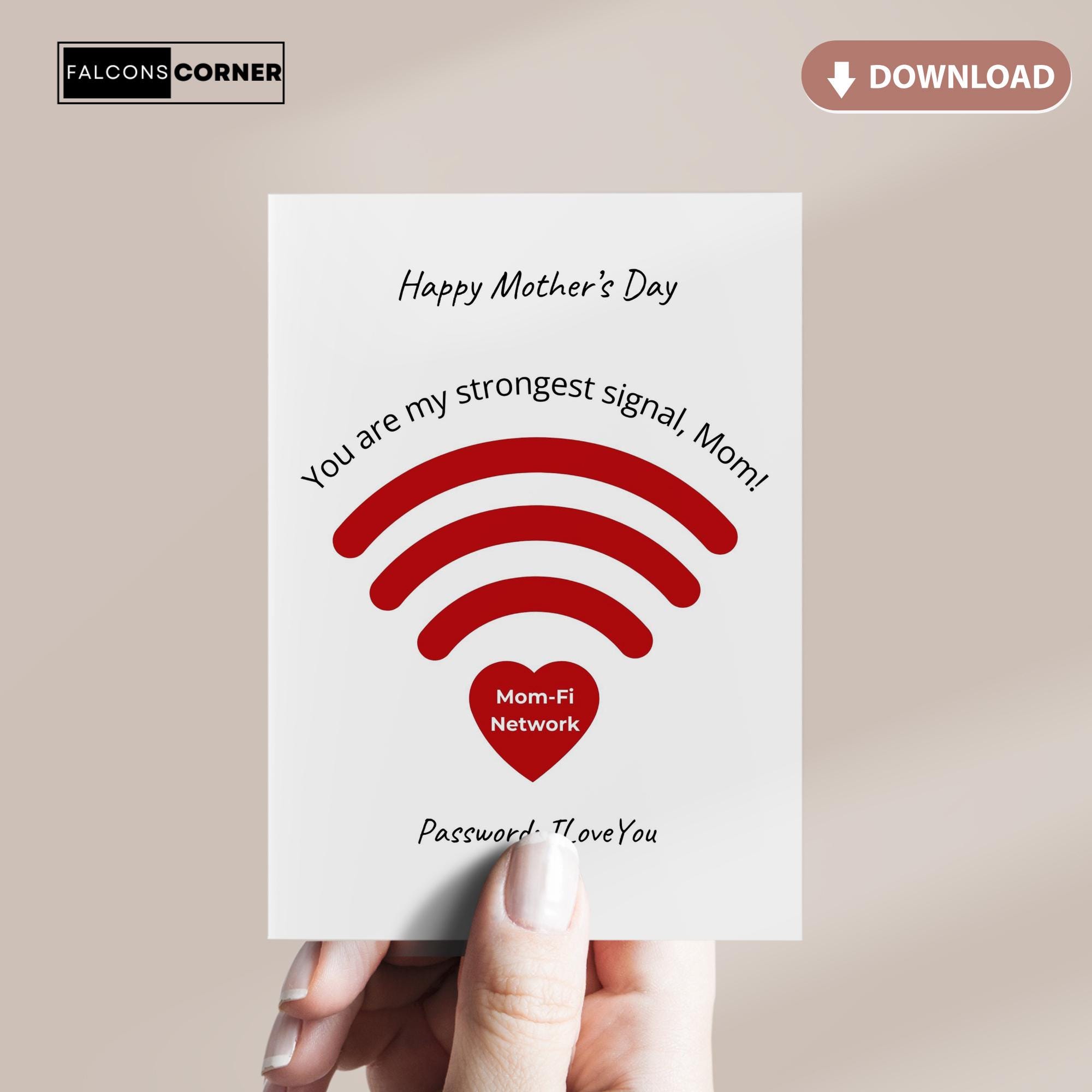 Funny Mother's Day Card Happy Mom Day Card Instant Download Wi-Fi Router Mom Greeting Card Gift for Mum