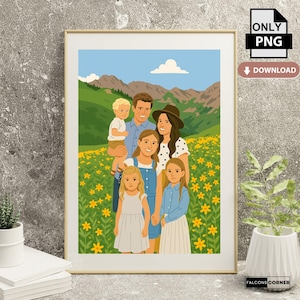 Custom Family Portrait Digital Download, Personalized Father’s Day Gift, New Dad Gift, Gift for Grandpa, Custom Drawing from Photo