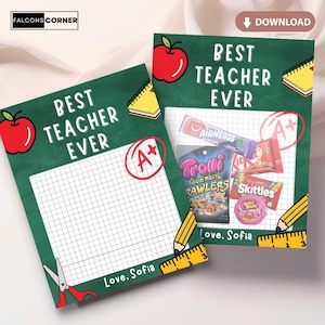 Najlepsza karta nauczyciela, do druku Jump Treat Card, podziękowania dla nauczyciela, cyfrowa karta Jumbo Treat 11x14 na ostatni dzień szkoły dla nauczyciela