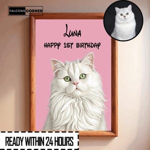 Custom Cartoon Cat, Pet Portrait Cartoon Style Digital Download, Personalized Dog Picture Funny Gift for Pet Birthday