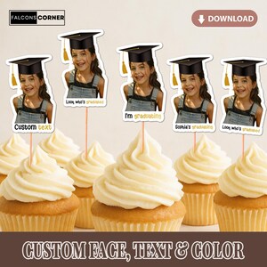 Graduation Cupcake Toppers Custom, Printable Graduation Cap Photo Cupcake Topper, Digital Graduation Paper Party Decor Gifts for Her Him