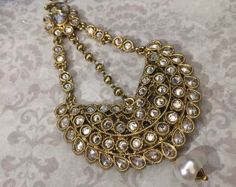 Hyderabadi bridal hair accessory, jhoomar, passa antique gold,Hyderabadi Jadavi jhoomar, jhumar and tika polki, bridal