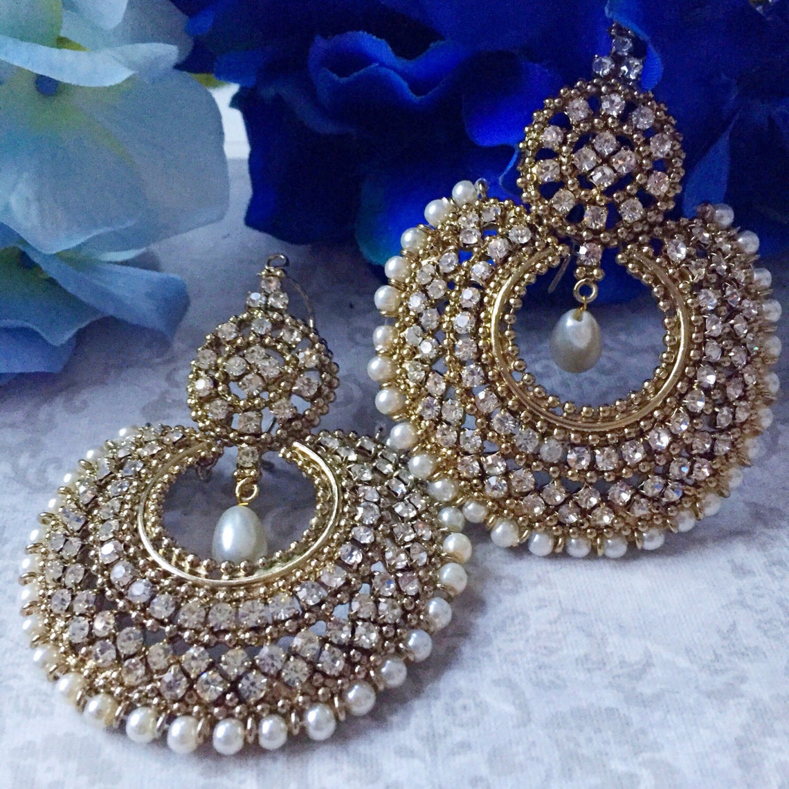 White Gold Kundan Earrings Tikka Indian Jadau Pakistani | Etsy