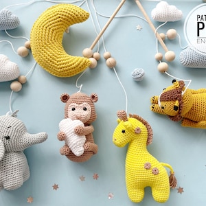 Crochet Baby Mobile, Safari Animals: lion, giraffe, monkey and elephant /Pattern/PDF/English only/ Amigurumi, Crochet Safari Animals