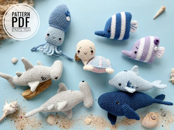 Buy Crochet Sea Animals: Dolphin, Fish, Octopus, Turtle, Blue Whale and  Hammer Shark /pattern/pdf/english Only/ Amigurumi, Crochet Toys, Newborn  Online in India 