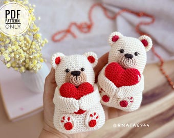 Crochet Valentine Bear Pattern: Amigurumi Teddy with Heart (PDF)