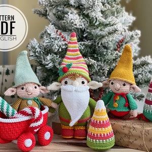 Crochet Christmas Gnomes with cart and tree/Pattern/PDF/English only/Christmas Gnomes, Christmas Toys, Christmas Gifts, Amigurumi, Christmas