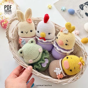 Crochet Easter Animals Pattern: Bunny, Chick, Frog, Sheep and Rooster (PDF)