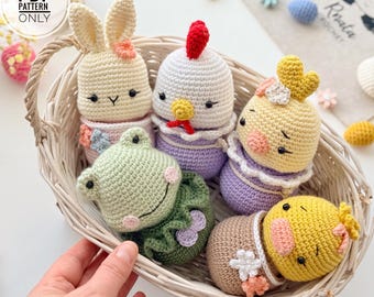 Crochet Easter Animals Pattern: Bunny, Chick, Frog, Sheep and Rooster (PDF)