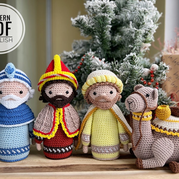 Gehäkeltes Set für Krippe: Heilige drei Könige und Kamel/Muster, PDF, nur auf Englisch/Weihnachten, Krippenspielzeug, Amigurumi, Weihnachtsspielzeug, Die Heiligen Drei Könige