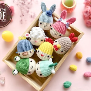 Crochet Easter cozy egg: dragon, chick, rooster, frog, sheep, bird and bunnies, Pattern, English, PDF, Amigurumi, Easter decor, Easter toys