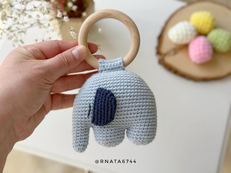 Patrón de ganchillo para sonajero de elefante y clip para chupete (PDF) imagen 5