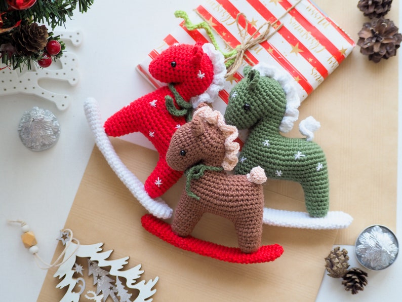 Crochet Christmas decoration: Rocking Horse, Reindeer, Penguin and Angel/Pattern/PDF/ English only/ Christmas ornaments, Christmas Amigurumi image 3