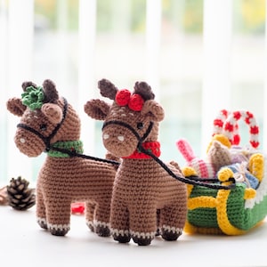 Crochet Christmas Reindeers with Sleigh /Pattern/PDF/English only/ Christmas ornaments, Christmas Tree Decoration, Christmas toys, Amigurumi image 2