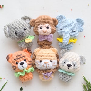 Crochet Mini Toys: elephant, tiger, panda, koala, lion and monkey /Pattern/PDF/English only/ Amigurumi, Baby Mobile Toy, Safari toys image 2