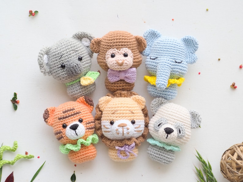 Crochet Mini Toys: elephant, tiger, panda, koala, lion and monkey /Pattern/PDF/English only/ Amigurumi, Baby Mobile Toy, Safari toys image 2