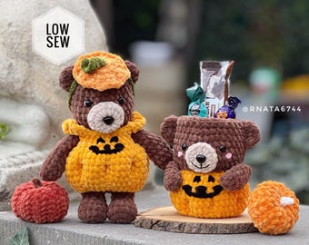 Low-Sew Halloween Pumpkin Bear & Mug Crochet Pattern | Halloween Decoration | Amigurumi PDF