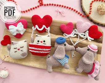 Crochet Valentines Toys Pattern: Amigurumi Dogs, Cats, Hearts (PDF)