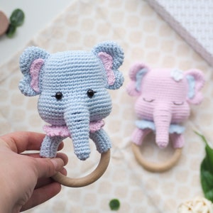 Crochet Elephant teethe/rattle/holder /Pattern/PDF/English, German only/ Amigurumi, Baby shower, Baby toy, Newborn, Plush toy, Newborn Toy image 8