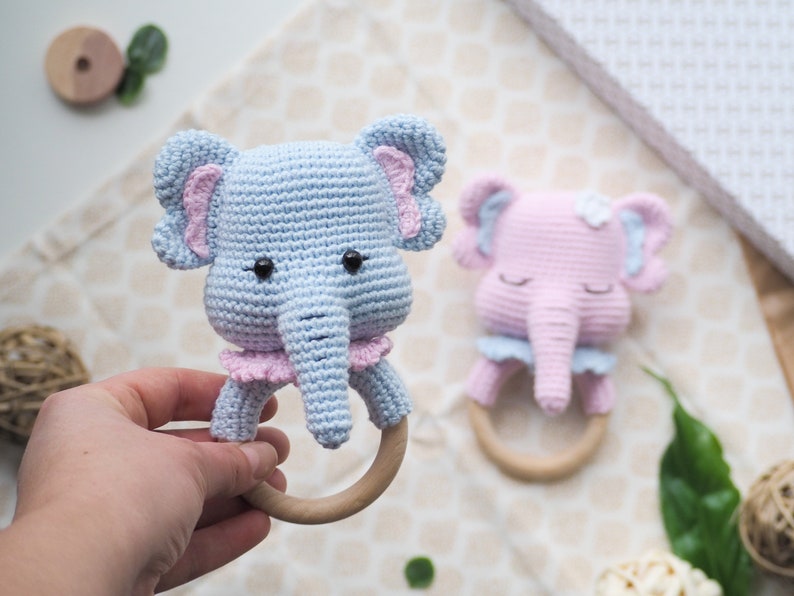 Crochet Elephant teethe/rattle/holder /Pattern/PDF/English, German only/ Amigurumi, Baby shower, Baby toy, Newborn, Plush toy, Newborn Toy image 8