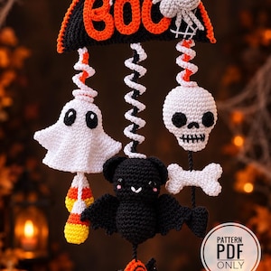 Halloween-Girlande 3-in-1: Häkelanleitung für Fledermaus, Geist & Totenkopf (PDF)