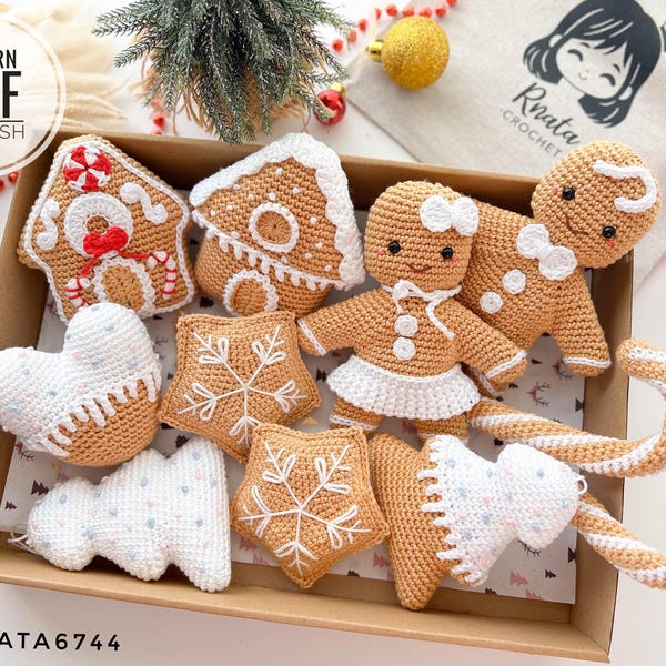 Crochet Gingerbread Ornaments Pattern: Christmas Tree Decorations (PDF)